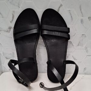 Black Leather Women's Sandals